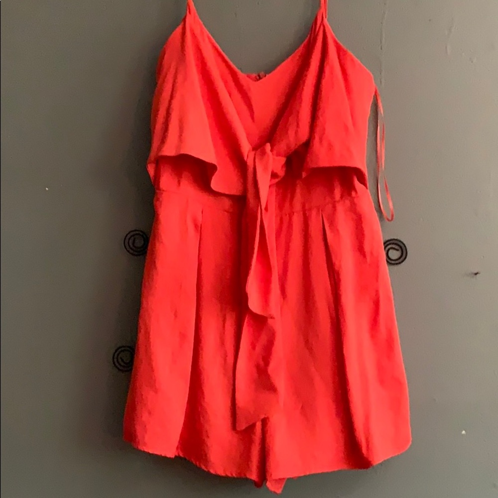 Havana Heatwave Tie Front Romper - Neon Coral